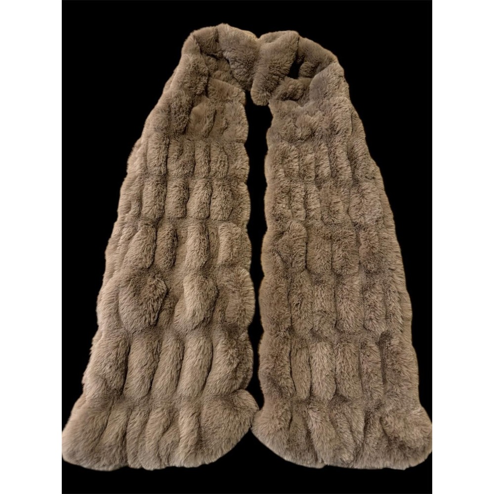 Tourance Light Brown Soft & Fluffy Beautiful Faux Fur Scarf 8"‎ wide x 63"  Long